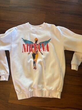 NIRVANA White Crewneck with Multicolor Angel Graphic